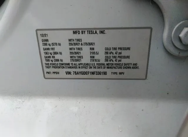 7SAYGDEF1NF336190 2022 2022 Tesla Model Y- Performance Dual  9