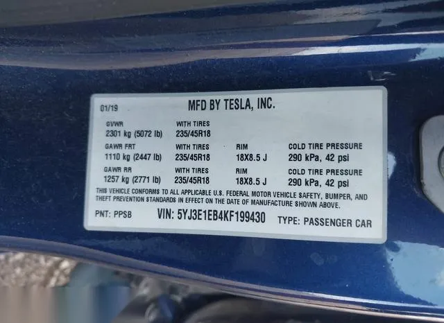 5YJ3E1EB4KF199430 2019 2019 Tesla Model 3- Long Range/Perfor 9