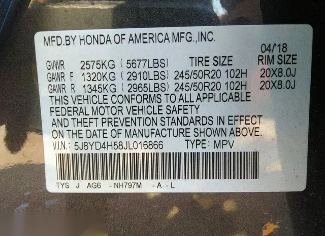 5J8YD4H58JL016866 2018 2018 Acura MDX- Technology Package    9