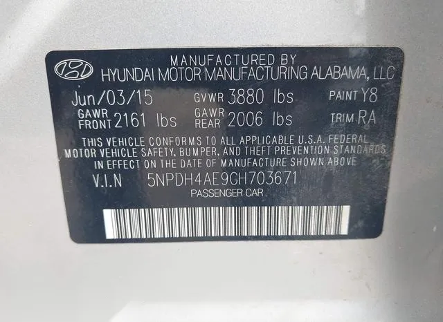 5NPDH4AE9GH703671 2016 2016 Hyundai Elantra- SE 9