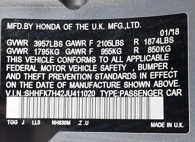 SHHFK7H42JU411020 2018 2018 Honda Civic- Sport 9