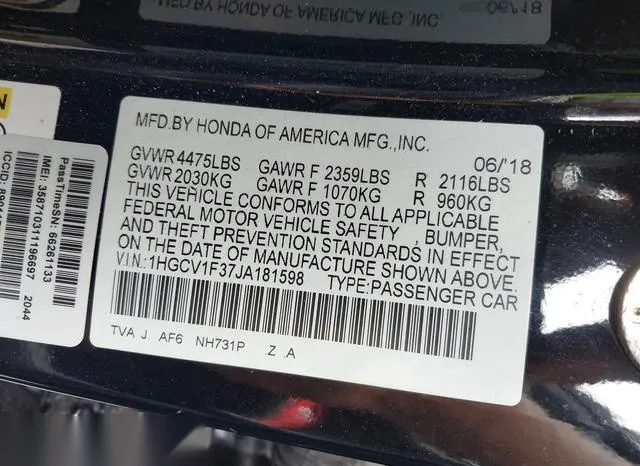 1HGCV1F37JA181598 2018 2018 Honda Accord- Sport 9