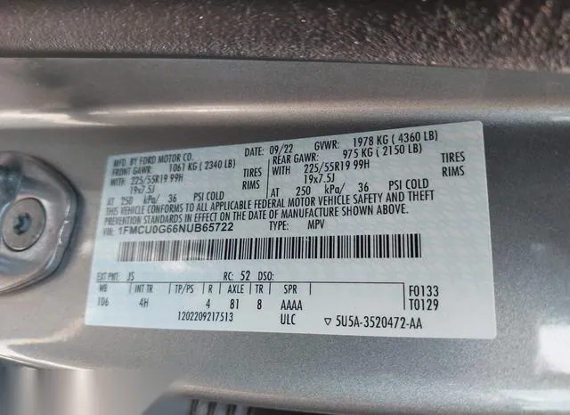 1FMCU0G66NUB65722 2022 2022 Ford Escape- SE 9