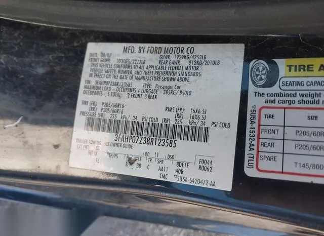 3FAHP07Z38R123585 2008 2008 Ford Fusion- SE 9