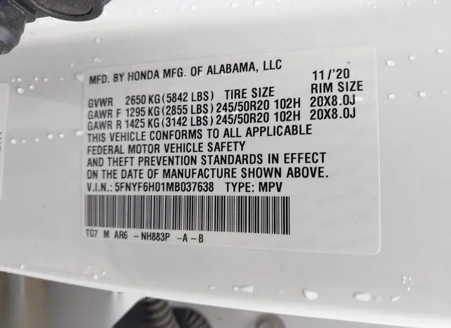 5FNYF6H01MB037638 2021 2021 Honda Pilot- Awd Elite 9