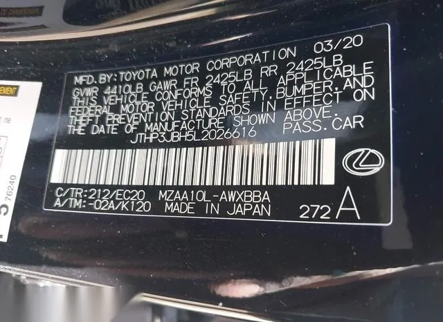 JTHP3JBH5L2026616 2020 2020 Lexus UX 200 9