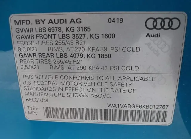 WA1VABGE6KB012767 2019 2019 Audi E-Tron- Premium Plus 9