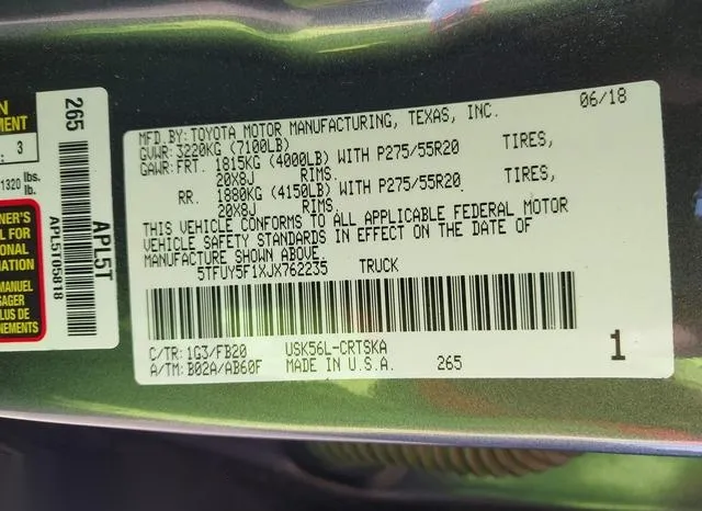 5TFUY5F1XJX762235 2018 2018 Toyota Tundra- Sr5 5-7L V8 9