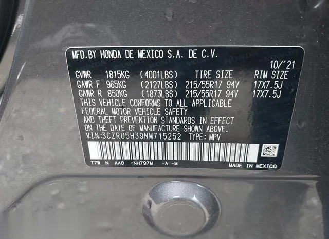 3CZRU5H39NM715252 2022 2022 Honda HR-V- 2Wd Lx 9