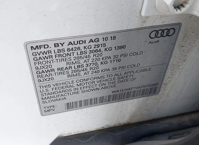 WA1LHAF70KD015250 2019 2019 Audi Q7- 45 Premium/45 Se Premium 9