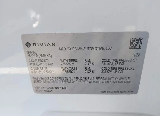 7FCTGAAA9NN014280 2022 2022 Rivian R1T- Adventure 9