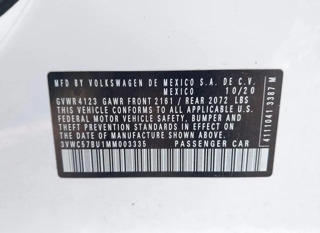 3VWC57BU1MM003335 2021 2021 Volkswagen Jetta- 1-4T R-Line/1 9