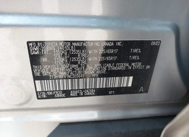 2T3H1RFV1NC205645 2022 2022 Toyota RAV4- LE 9