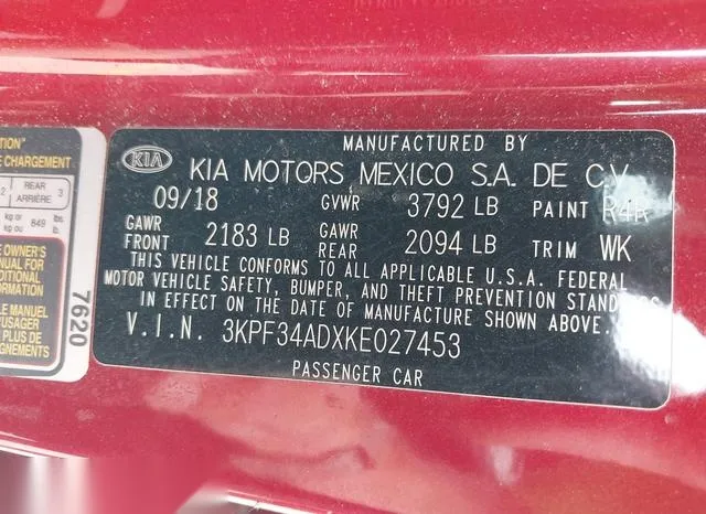 3KPF34ADXKE027453 2019 2019 KIA Forte- S 9