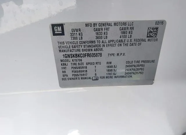 1GNSKBKC0FR605878 2015 2015 Chevrolet Tahoe- LT 9