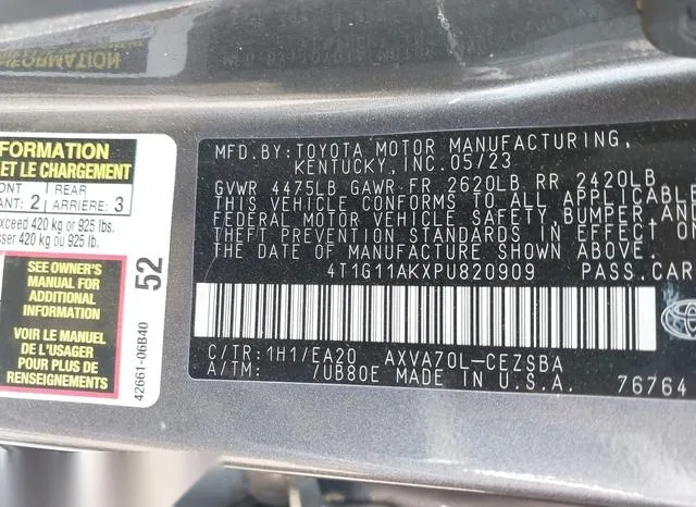 4T1G11AKXPU820909 2023 2023 Toyota Camry- SE 9