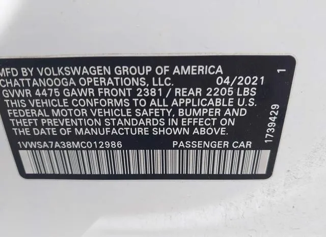 1VWSA7A38MC012986 2021 2021 Volkswagen Passat- 2-0T Se 9