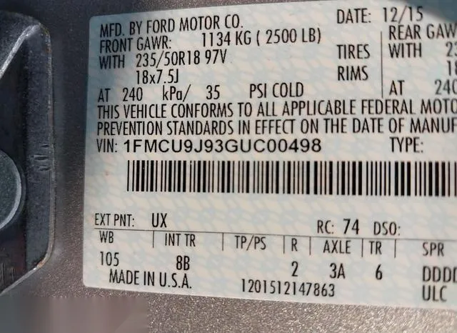 1FMCU9J93GUC00498 2016 2016 Ford Escape- Titanium 9