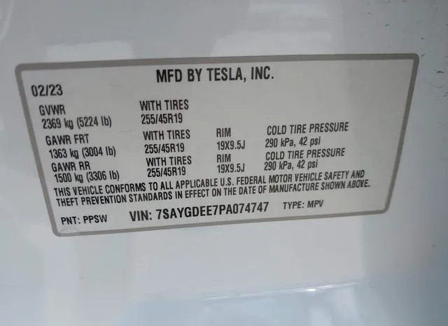 7SAYGDEE7PA074747 2023 2023 Tesla Model Y- Awd/Long Range Du 9