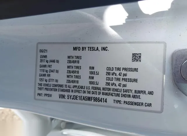 5YJ3E1EA5MF986414 2021 2021 Tesla Model 3- Standard Range P 9