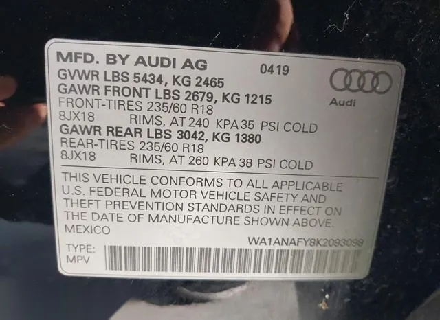 WA1ANAFY8K2093098 2019 2019 Audi Q5- 45 Premium 9