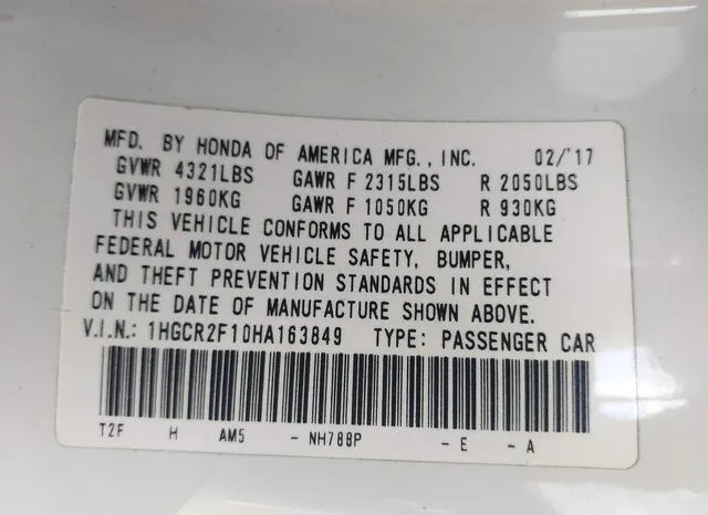 1HGCR2F10HA163849 2017 2017 Honda Accord- Sport Se 9