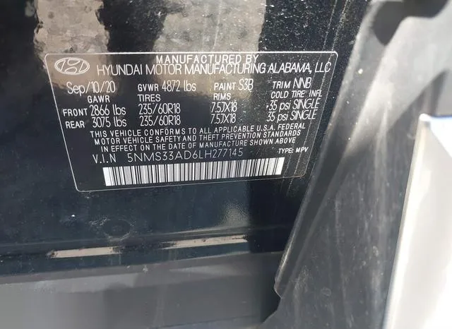 5NMS33AD6LH277145 2020 2020 Hyundai Santa Fe- Sel 9