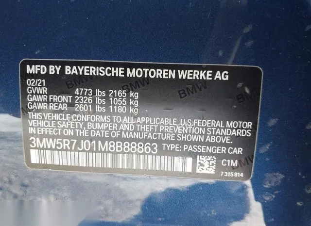 3MW5R7J01M8B88863 2021 2021 BMW 3 Series- 330I Xdrive 9