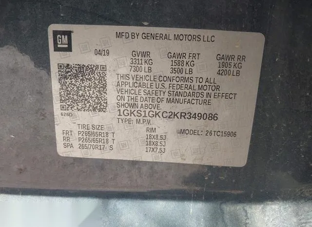 1GKS1GKC2KR349086 2019 2019 GMC Yukon- XI Slt 9