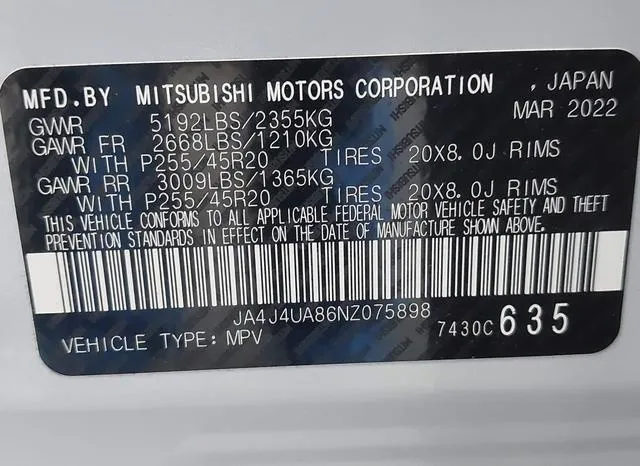 JA4J4UA86NZ075898 2022 2022 Mitsubishi Outlander- Black Edit 9