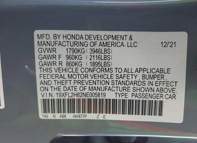 19XFL2H82NE005819 2022 2022 Honda Civic- Sport 9