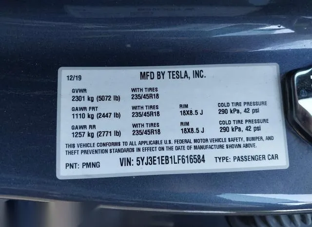 5YJ3E1EB1LF616584 2020 2020 Tesla Model 3- Long Range Dual M 9