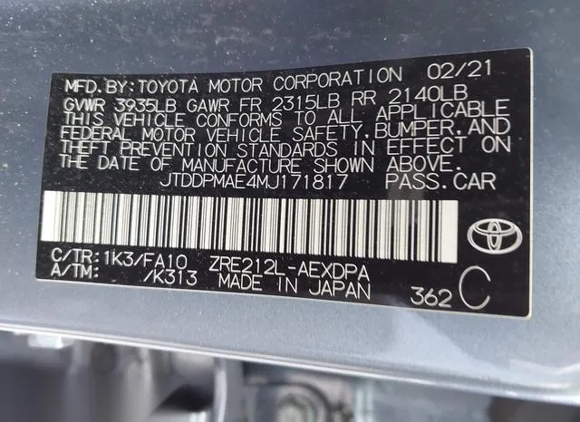 JTDDPMAE4MJ171817 2021 2021 Toyota Corolla- L 9