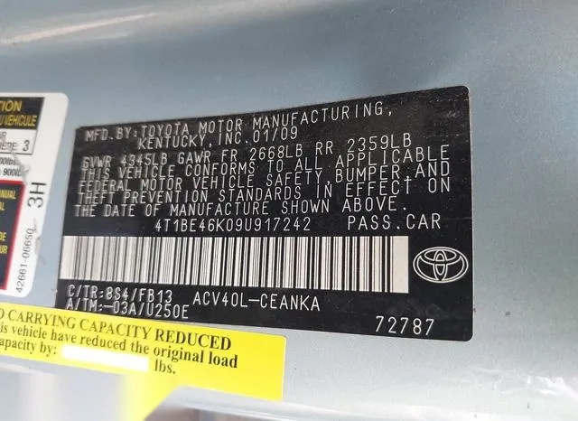 4T1BE46K09U917242 2009 2009 Toyota Camry- LE 9