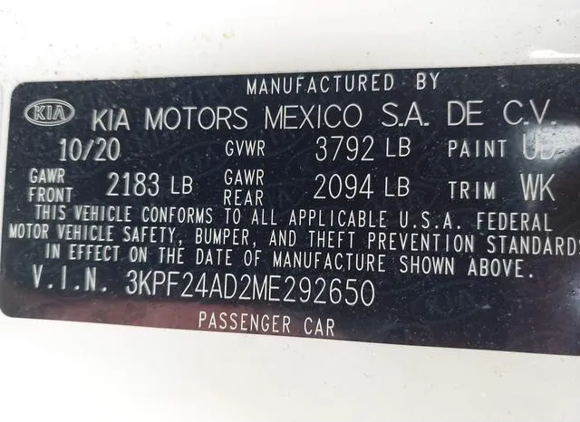 3KPF24AD2ME292650 2021 2021 KIA Forte- Lxs 9