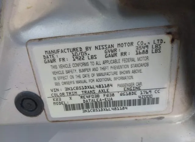 3N1CB51DX6L481184 2006 2006 Nissan Sentra- 1-8S 9