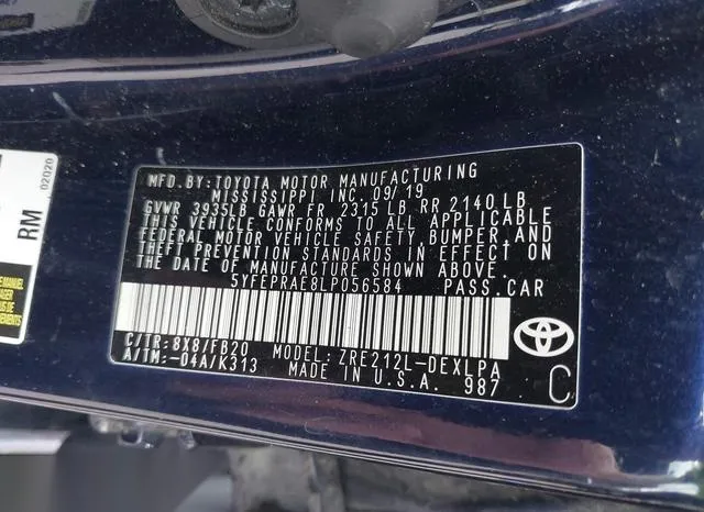 5YFEPRAE8LP056584 2020 2020 Toyota Corolla- LE 9