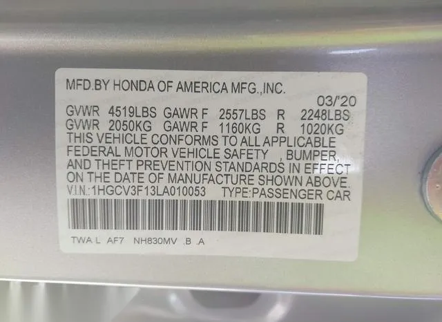 1HGCV3F13LA010053 2020 2020 Honda Accord- Hybrid 9