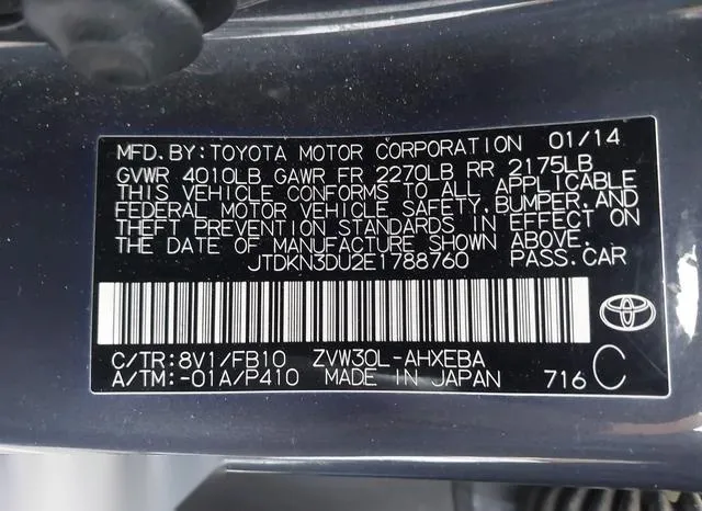 JTDKN3DU2E1788760 2014 2014 Toyota Prius- Two 9