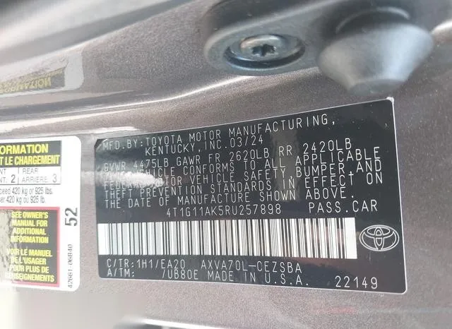 4T1G11AK5RU257898 2024 2024 Toyota Camry- SE 9