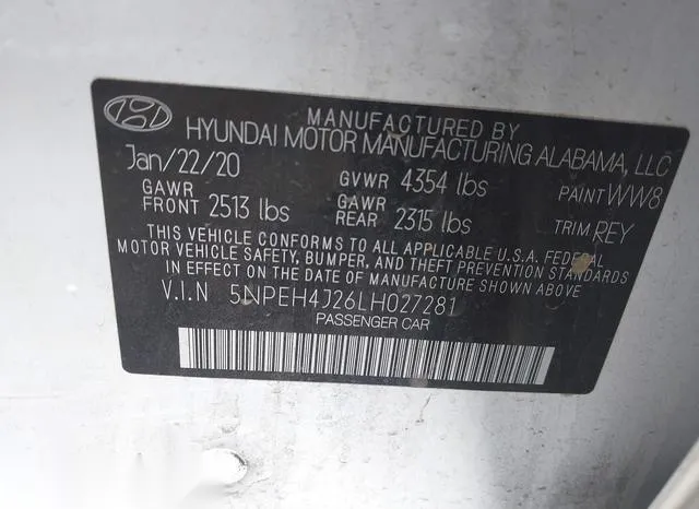 5NPEH4J26LH027281 2020 2020 Hyundai Sonata- Limited 9