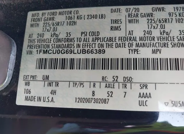 1FMCU0G69LUB66389 2020 2020 Ford Escape- SE 9