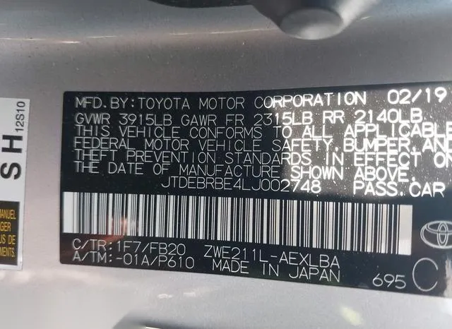 JTDEBRBE4LJ002748 2020 2020 Toyota Corolla- Hybrid Le 9