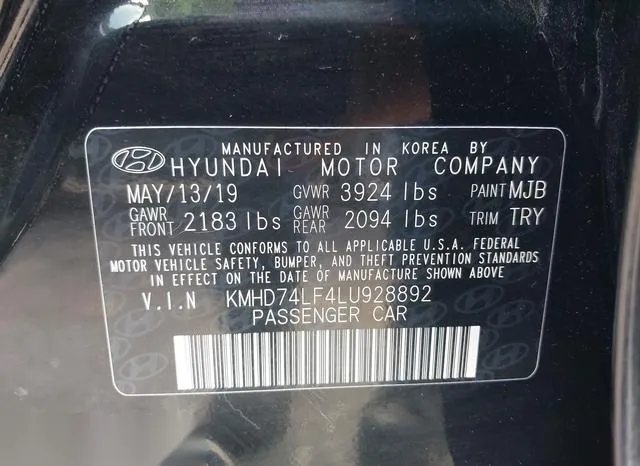 KMHD74LF4LU928892 2020 2020 Hyundai Elantra- SE 9