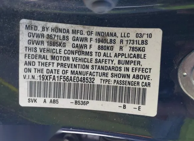 19XFA1F56AE048532 2010 2010 Honda Civic- LX 9