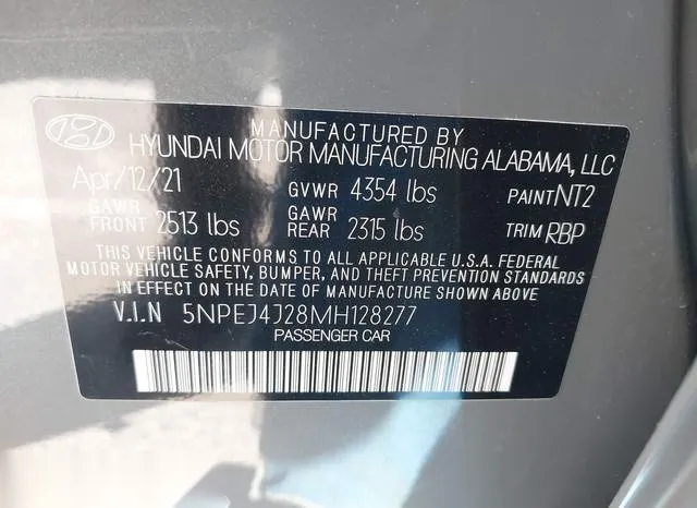 5NPEJ4J28MH128277 2021 2021 Hyundai Sonata- Sel Plus 9