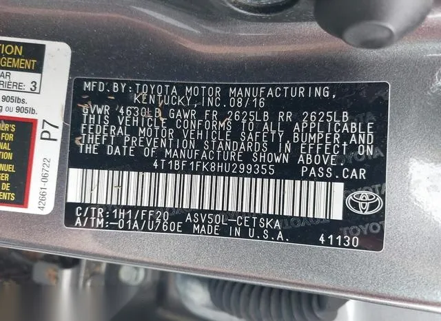 4T1BF1FK8HU299355 2017 2017 Toyota Camry- SE 9