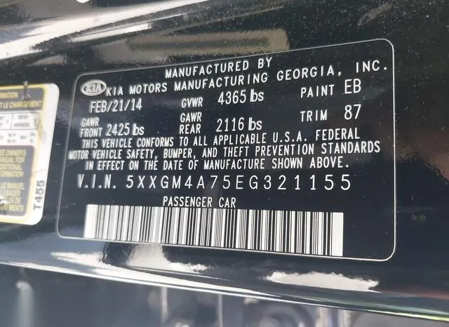 5XXGM4A75EG321155 2014 2014 KIA Optima- LX 9