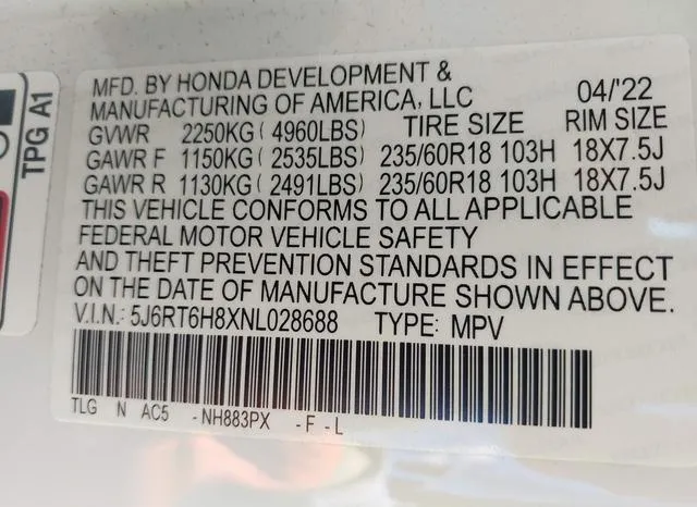 5J6RT6H8XNL028688 2022 2022 Honda CR-V- Hybrid Ex-L 9