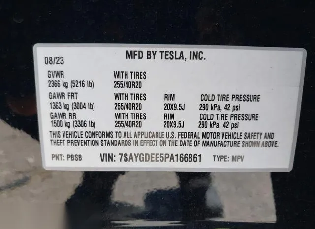 7SAYGDEE5PA166861 2023 2023 Tesla Model Y- Awd/Long Range Du 9